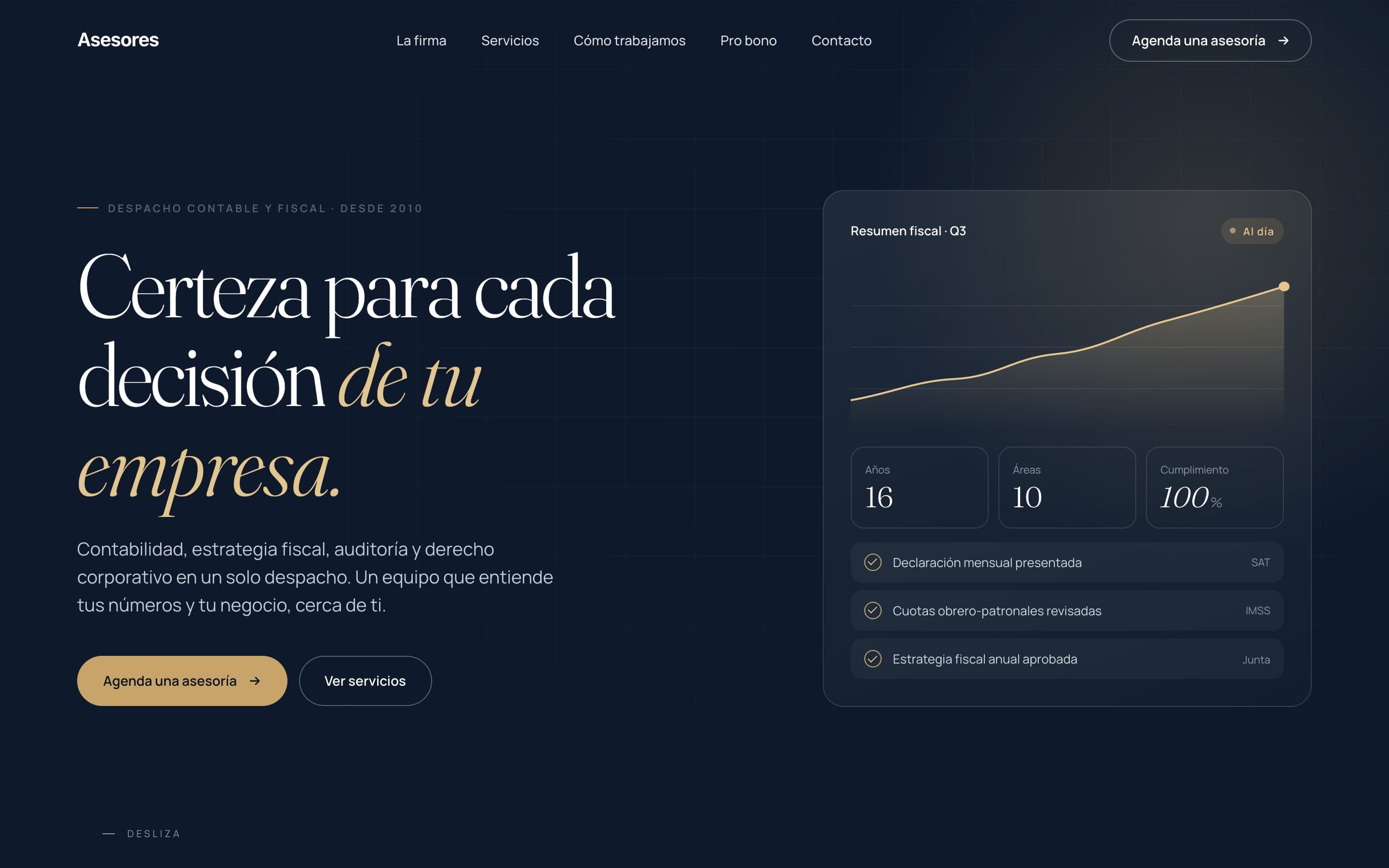 Concepto de página web para despacho contable y fiscal