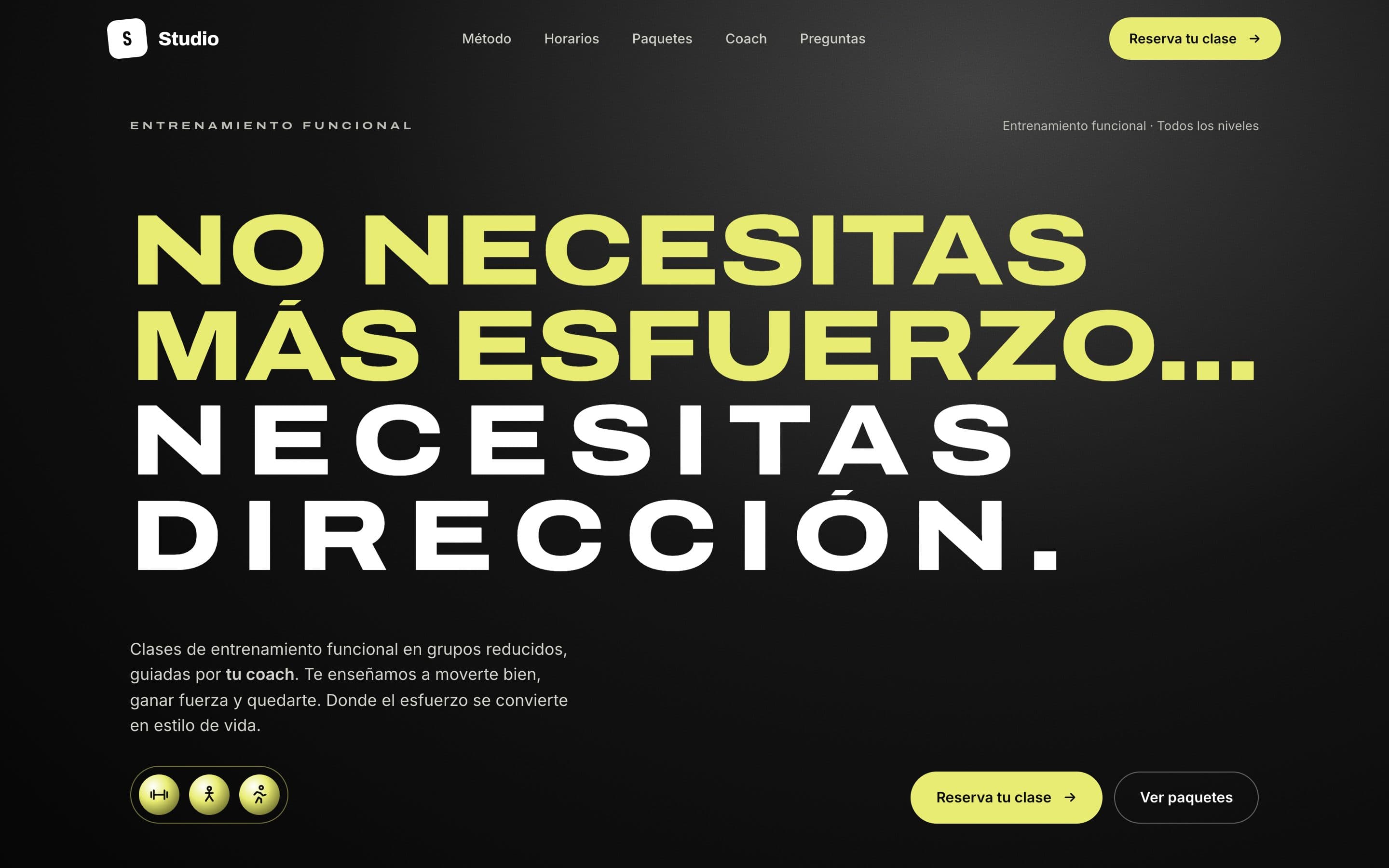 Concepto de página web para estudio de entrenamiento funcional